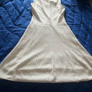 Catherine Malandrino Cream Ribbed Mock Neck Mini Dress